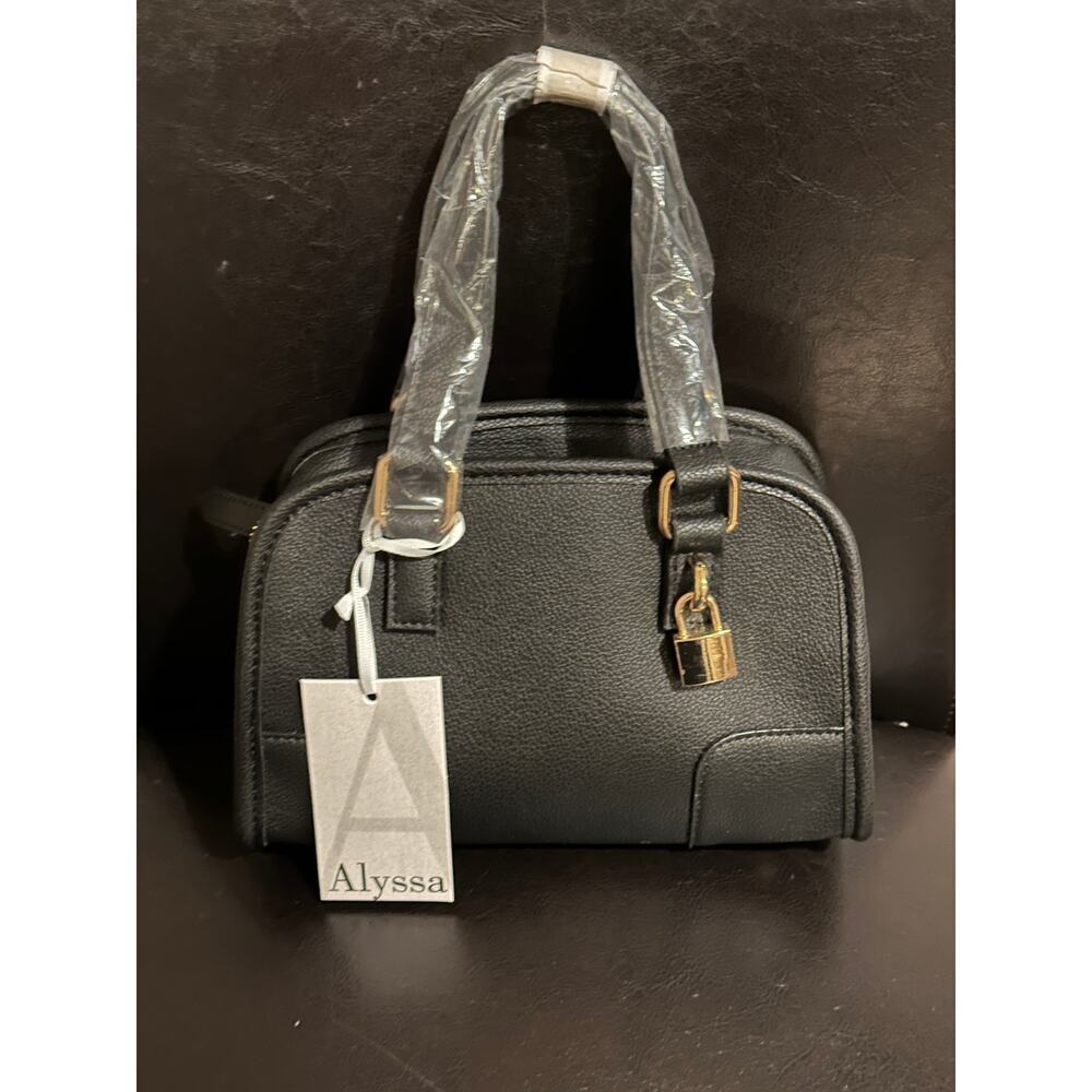 Alyssa Black Faux Leather Satchel Handbag With Lock Detail